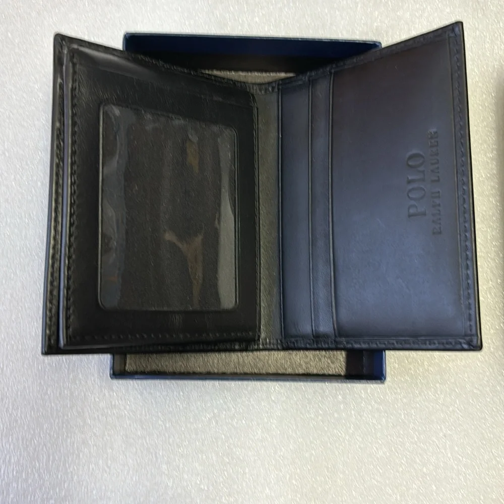 Polo Ralph Lauren Burnished Leather Billfold Wallet Black